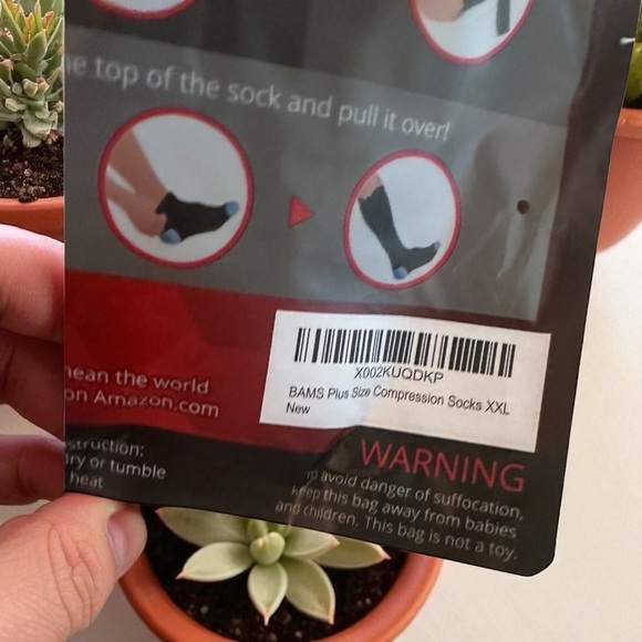 BAMS Bamboo Plus Size Compression Socks Unisex-2 Pairs - White&Black - XXL - NEW - Picture 3 of 5